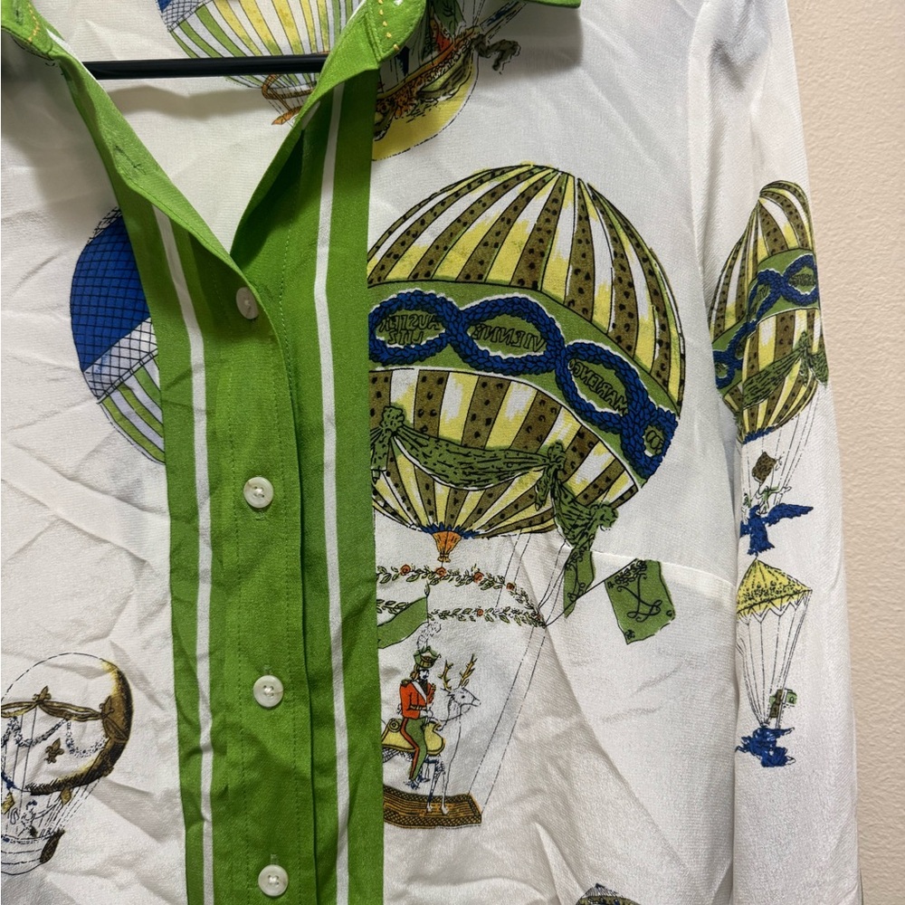 NWOT Maeve Anthropologie Green and White Hot Air Balloon Silk Top - Picture 4 of 11